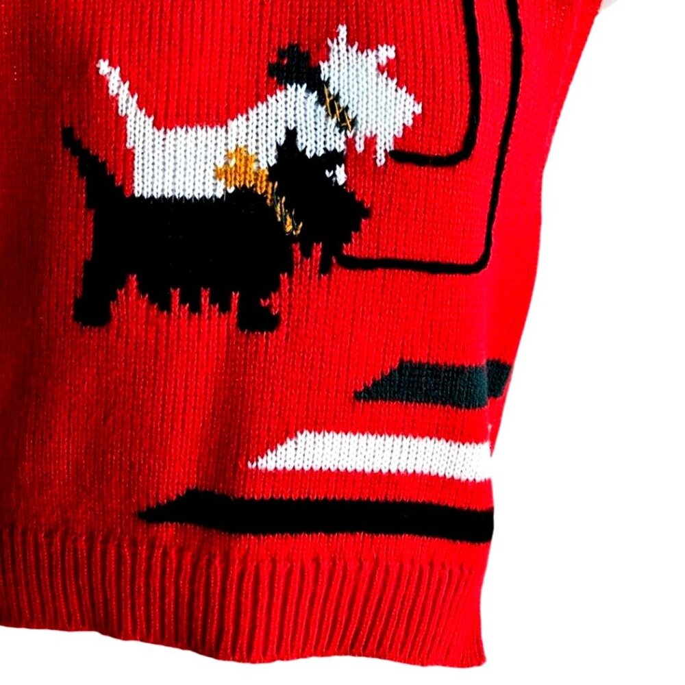 Vintage Scottie Knit Vest 1980s Red Black White Novelty Sweater Campus Casuals - Picture 7 of 16